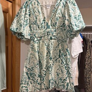 Christian Lacroix Teal and Cream Mini Dress